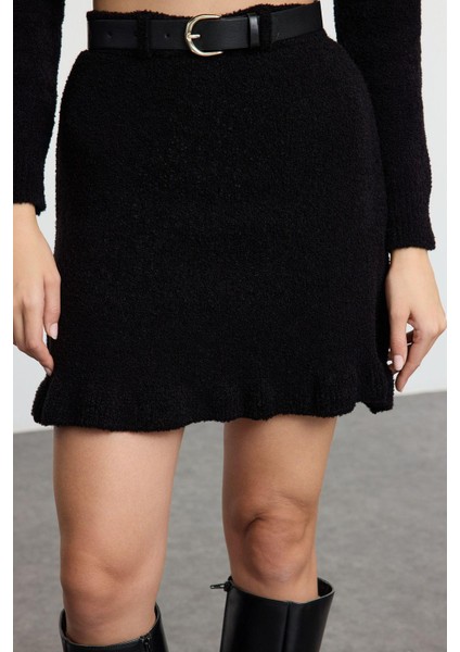 Tarz Kadın Modern Moda Normal Bel Boru Paça Bisiklet Yaka Buklet Kemerli Triko Alt-Üst Takım fırsatları