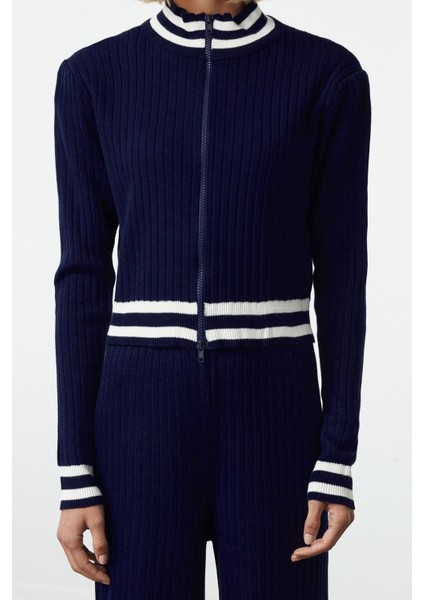 Tarz Kadın Modern Moda Normal Bel Boru Paça Dik Yaka Triko Alt-Üst Takım