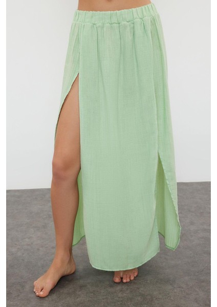 Tarz Kadın Modern Moda Normal Bel Boru Paça Kayık Yaka Mint Dokuma Yırtmaçlı Müslin Bluz Etek Takım modelleri