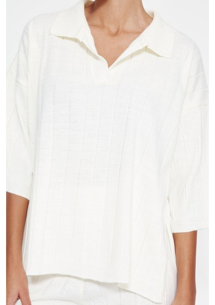 Tarz Kadın Modern Moda Normal Bel Boru Paça Polo Yaka Basic Fitilli Triko Alt-Üst Takım modelleri