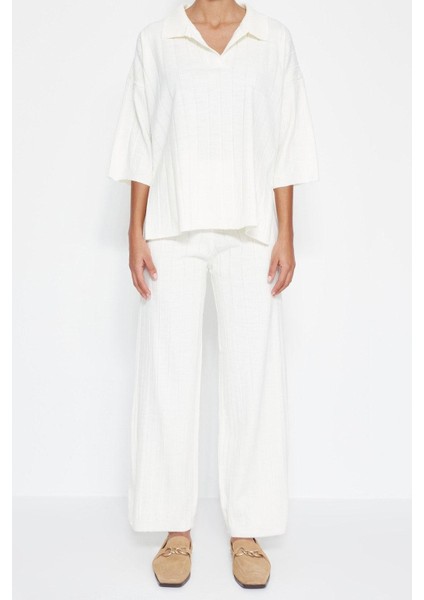 Tarz Kadın Modern Moda Normal Bel Boru Paça Polo Yaka Basic Fitilli Triko Alt-Üst Takım indirimleri