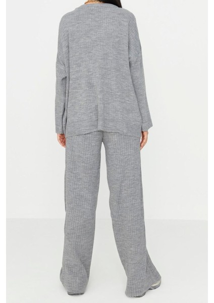 Tarz Kadın Modern Moda Normal Bel Boru Paça Bisiklet Yaka Basic Bisiklet Yaka Triko Alt-Üst Takım modelleri