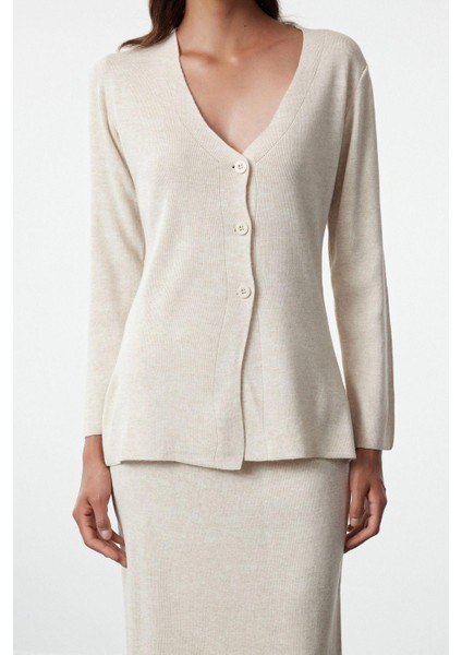 Tarz Kadın Modern Moda Normal Bel Boru Paça V Yaka Kahverengi Triko Alt-Üst Takım