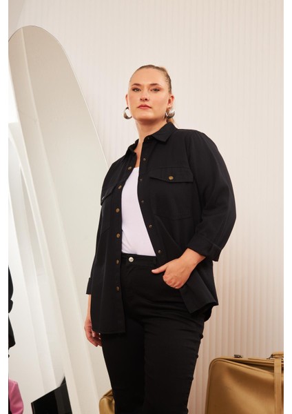 Büyük Beden Gabardin Gömlek Siyah fiyatları