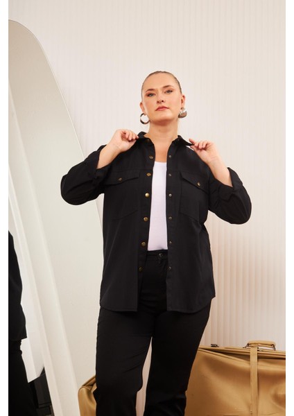 Büyük Beden Gabardin Gömlek Siyah modelleri