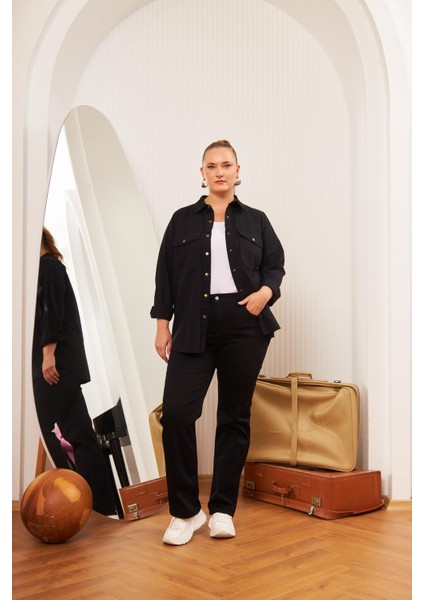 Büyük Beden Gabardin Gömlek Siyah indirimleri