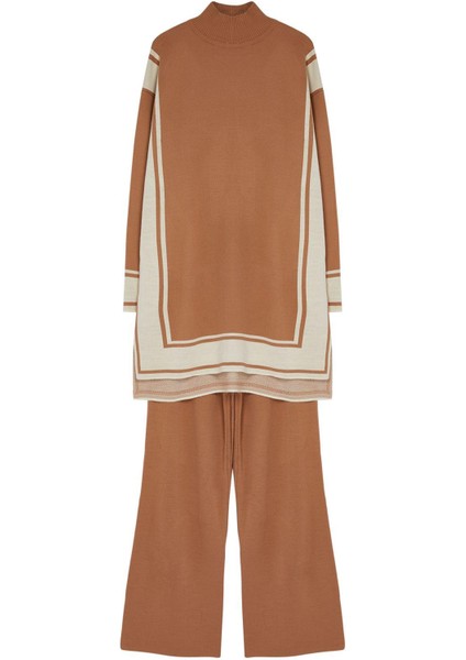 Tarz Kadın Normal Bel Boru Paça Dik Yaka Rahat Kesim Triko Çizgili Tunik-Pantolon Alt-Üst Takım indirimleri