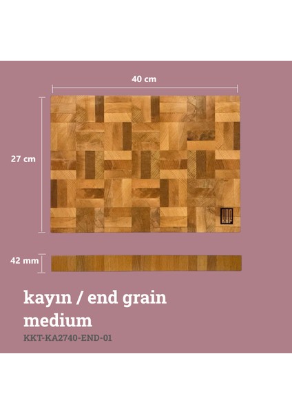 Kaf Ahşap Kesme Tahtası Kayın (Endgrain) Medium