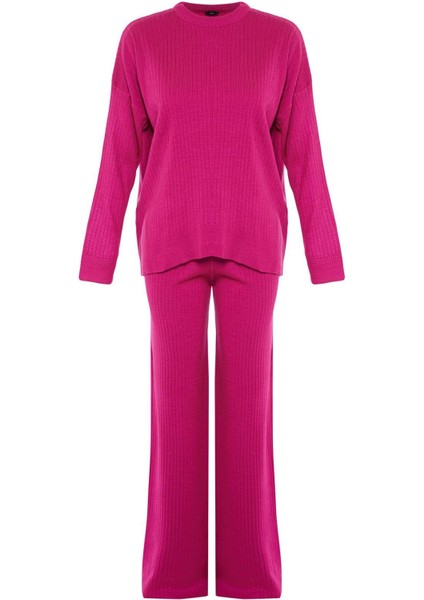 Tarz Kadın Modern Moda Normal Bel Boru Paça Bisiklet Yaka Basic Bisiklet Yaka Triko Alt-Üst Takım indirimleri