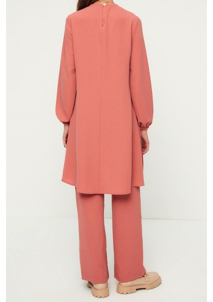 Tarz Kadın Modern Yüksek Bel Geniş Paça Kolu Lastikli Bol Paça Aerobin Tunik-Pantolon Dokuma Takım modelleri