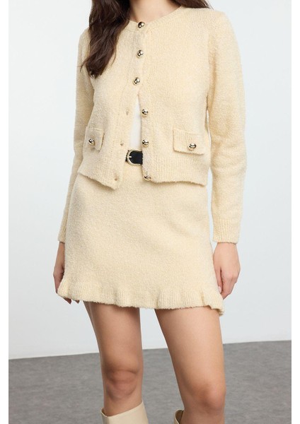 Tarz Kadın Modern Moda Normal Bel Boru Paça Bisiklet Yaka Buklet Kemerli Triko Alt-Üst Takım fiyatları