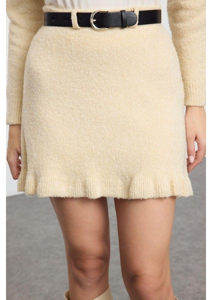 Tarz Kadın Modern Moda Normal Bel Boru Paça Bisiklet Yaka Buklet Kemerli Triko Alt-Üst Takım fırsatları