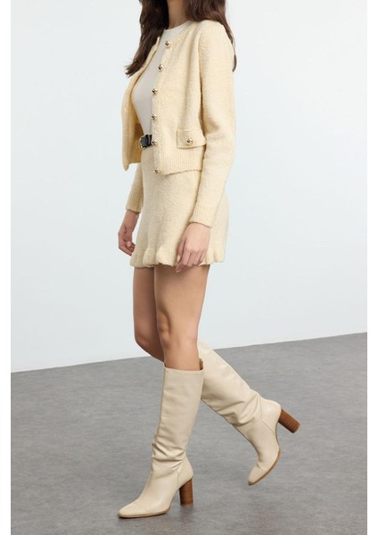 Tarz Kadın Modern Moda Normal Bel Boru Paça Bisiklet Yaka Buklet Kemerli Triko Alt-Üst Takım indirimleri