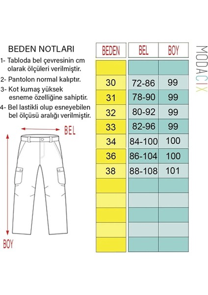 Kot Kargo Pantolon - Likralı, Paçası ve Beli Lastikli, Fermuarlı, Mavi