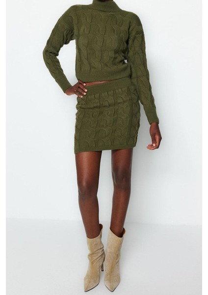 Tarz Kadın Modern Moda Normal Bel Boru Paça Dik Yaka Crop Dik Yaka Triko Alt-Üst Takım