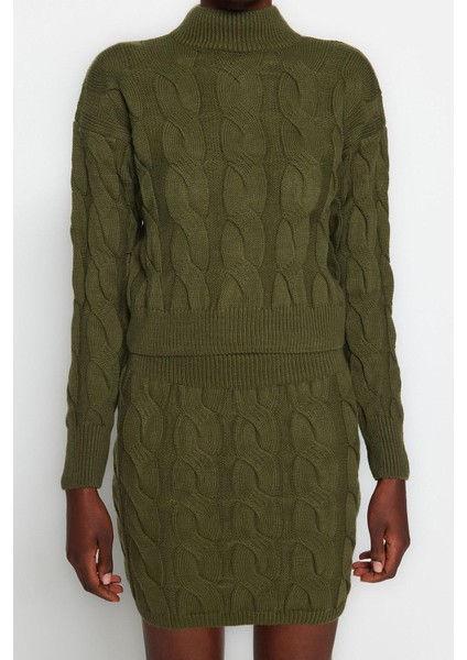 Tarz Kadın Modern Moda Normal Bel Boru Paça Dik Yaka Crop Dik Yaka Triko Alt-Üst Takım indirimleri