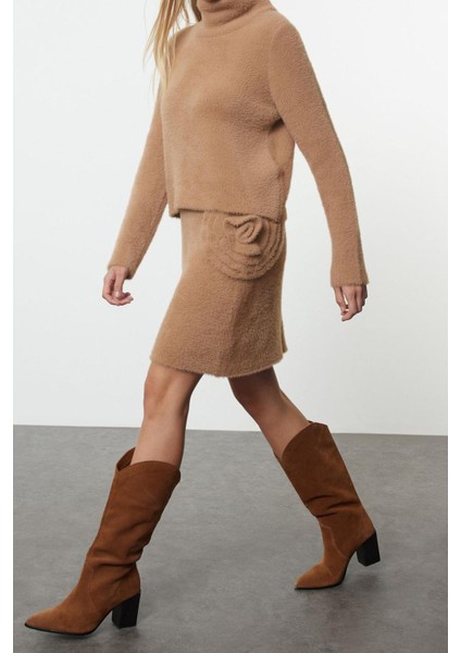 Tarz Kadın Modern Moda Normal Bel Boru Paça Dik Yaka Tüylü Yumuşak Dokulu Triko Alt-Üst Takım indirimleri