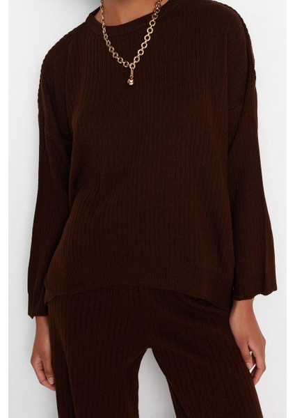 Tarz Kadın Modern Moda Normal Bel Boru Paça Bisiklet Yaka Basic Bisiklet Yaka Triko Alt-Üst Takım fırsatları