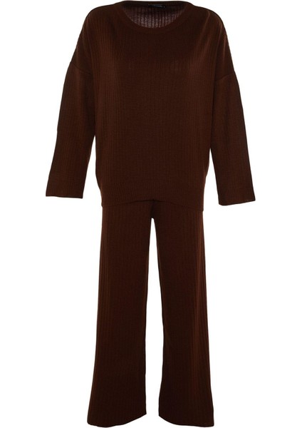 Tarz Kadın Modern Moda Normal Bel Boru Paça Bisiklet Yaka Basic Bisiklet Yaka Triko Alt-Üst Takım indirimleri