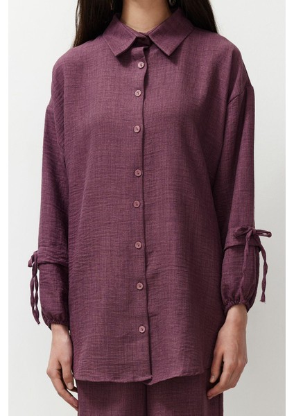 Tarz Kadın Modern Moda Normal Bel Boru Paça V Yaka Keten Görünümlü Dokuma Alt-Üst Takım fırsatları