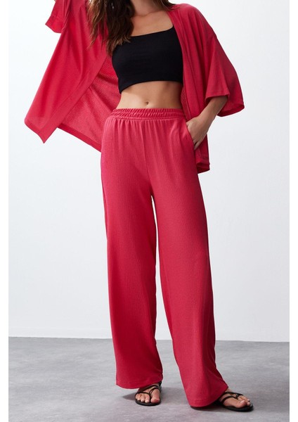 Tarz Kadın Modern Normal Bel Geniş Paça V Yaka Rahat Kesim Örme Kimona Pantolon Alt-Üst Takım fiyatları