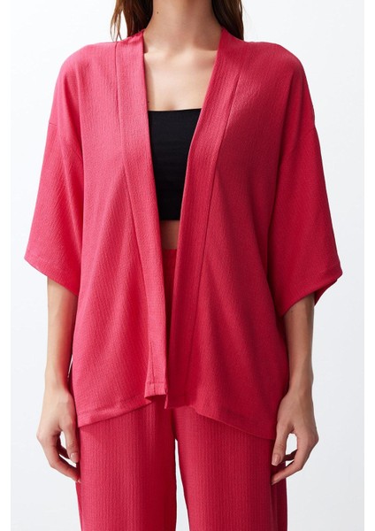 Tarz Kadın Modern Normal Bel Geniş Paça V Yaka Rahat Kesim Örme Kimona Pantolon Alt-Üst Takım fırsatları
