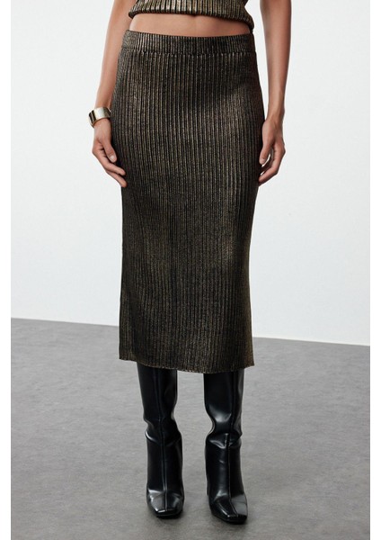 Tarz Kadın Modern Moda Normal Bel Boru Paça Bisiklet Yaka Varak Baskılı Triko Alt-Üst Takım