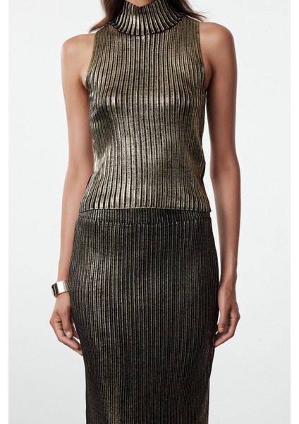 Tarz Kadın Modern Moda Normal Bel Boru Paça Bisiklet Yaka Varak Baskılı Triko Alt-Üst Takım fırsatları