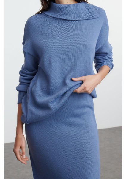 Tarz Kadın Modern Moda Normal Bel Boru Paça Devrik Yaka Geniş Kalıp Balıkçı Yaka Triko Alt-Üst Takım fiyatları