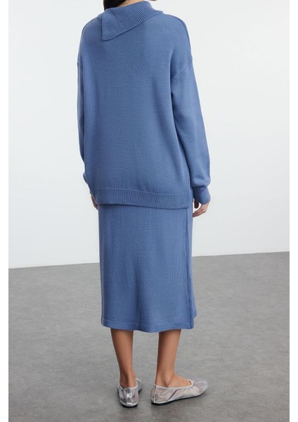 Tarz Kadın Modern Moda Normal Bel Boru Paça Devrik Yaka Geniş Kalıp Balıkçı Yaka Triko Alt-Üst Takım modelleri