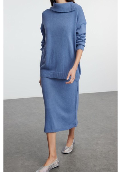 Tarz Kadın Modern Moda Normal Bel Boru Paça Devrik Yaka Geniş Kalıp Balıkçı Yaka Triko Alt-Üst Takım indirimleri