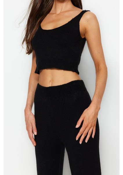 Tarz Kadın Modern Normal Bel Boru Paça V Yaka Geniş Kalıp Yumuşak Dokulu 3lü Triko Alt-Üst Takım fırsatları