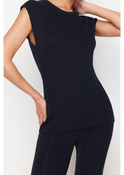 Tarz Kadın Modern Normal Bel Boru Paça Bisiklet Yaka Pamuklu Ince Bluz Pantalon Triko Alt-Üst Takım