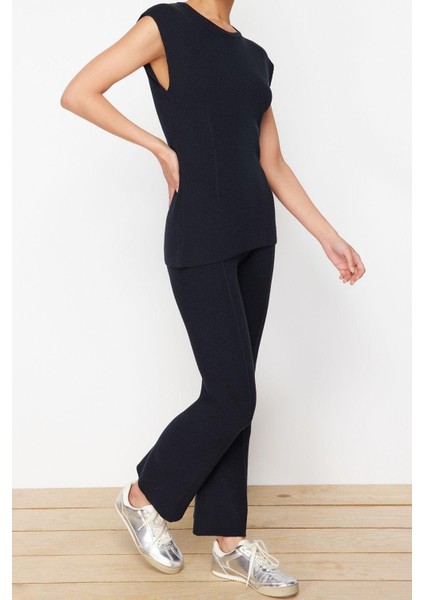 Tarz Kadın Modern Normal Bel Boru Paça Bisiklet Yaka Pamuklu Ince Bluz Pantalon Triko Alt-Üst Takım fiyatları