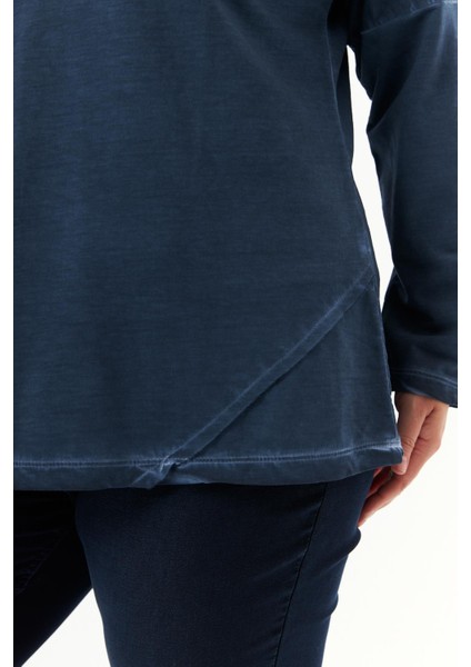 Büyük Beden Cep Detay Parça Boya Sweatshirt Indigo fırsatları