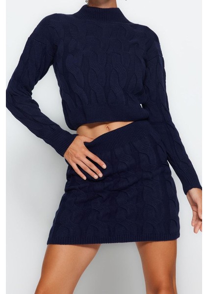 Tarz Kadın Modern Moda Normal Bel Boru Paça Dik Yaka Crop Dik Yaka Triko Etekli Alt-Üst Takım fiyatları