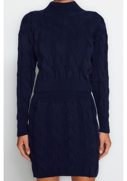 Tarz Kadın Modern Moda Normal Bel Boru Paça Dik Yaka Crop Dik Yaka Triko Etekli Alt-Üst Takım modelleri