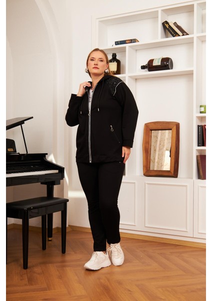 Büyük Beden Kapüşonlu Eşofman Takımı Siyah fiyatları