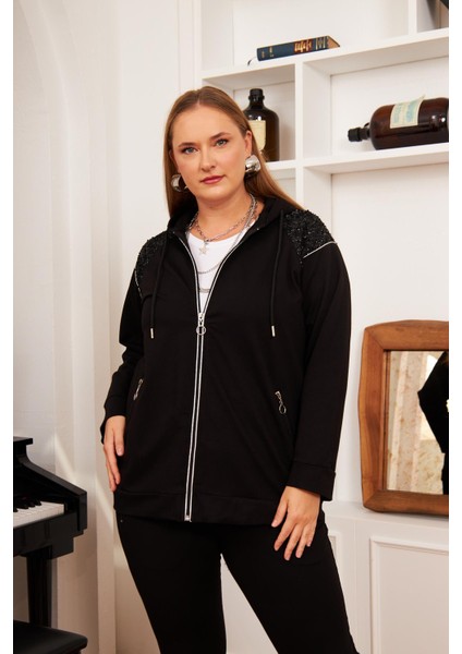 Büyük Beden Kapüşonlu Eşofman Takımı Siyah fırsatları