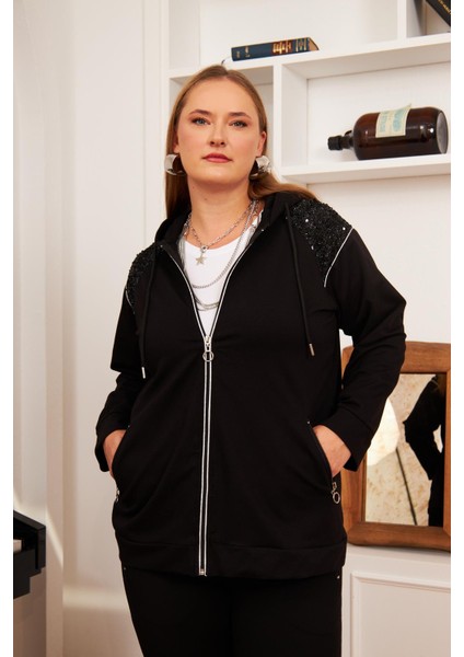 Büyük Beden Kapüşonlu Eşofman Takımı Siyah indirimleri