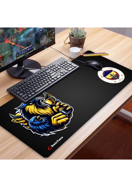 Sonictouch Ultragrand Şanlı Fb Taraftar 1907 Dikişsiz Xxl Gamer Oyuncu Sarı Lacivert Klavye Mouse Pad 40X90CM