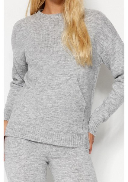 Tarz Kadın Modern Moda Normal Bel Boru Paça Bisiklet Yaka Yumuşak Dokulu Basic Triko Alt-Üst Takım