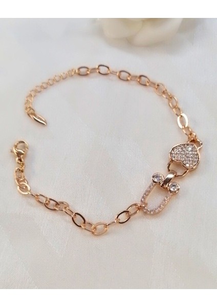 Vip Seri Xupıng 19,5 cm Solmaz, Kararma Yapmaz Zirkon Taşlı Rose Gold Tıffany Bileklik