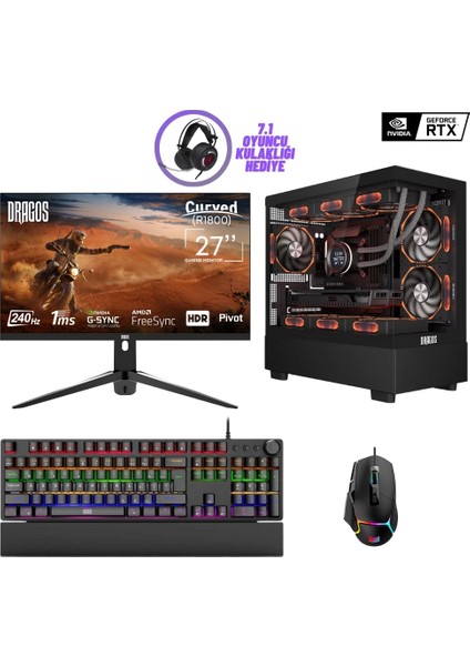 DRX7131 Ryzen 7 7700 32GB Ddr5 Ram 1tb Nvme 8gb RTX4060 27 Inç 240Hz Curved Oyuncu Bilgisayarı