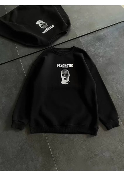 Kışlık Bisiklet Yaka Baskılı Sweatshirt - Siyah fiyatları