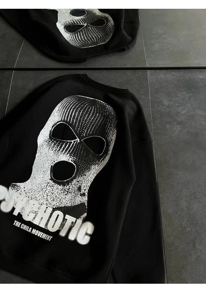 Kışlık Bisiklet Yaka Baskılı Sweatshirt - Siyah modelleri
