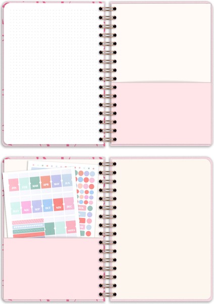 Matt Notebook 15X15 cm Kare 2'li Set Spiralli 2025 Yılı Haftalık Ajanda ve Defter Pötikare Kiraz