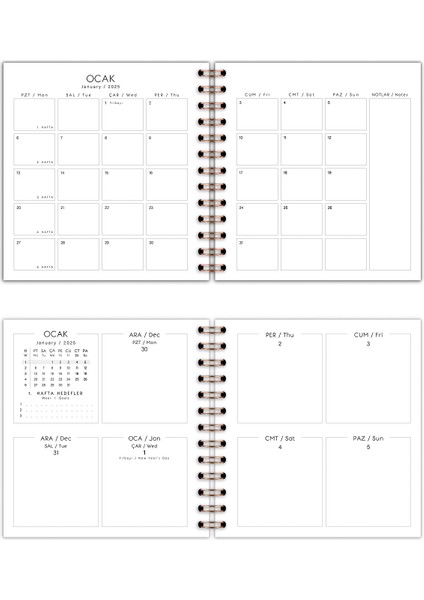 Matt Notebook 15X15 cm Kare 2'li Set Spiralli 2025 Yılı Haftalık Ajanda ve Defter Pötikare Kiraz