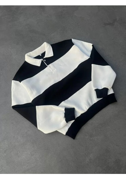 Unisex Üç Iplik Parçalı Yakalı Sweatshirt - Siyah fiyatları