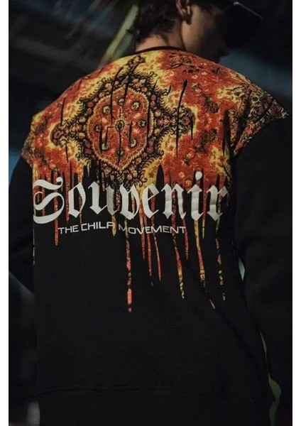 Oversize Bisiklet Yaka Baskılı Sweatshirt - Siyah fiyatları